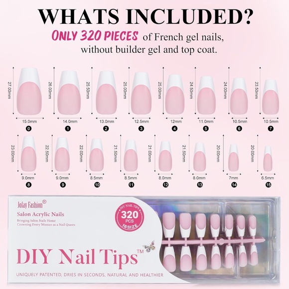 320 Pieces Pink And White French Tip Medium Coffin Press On Nails - Picture 3 of 8